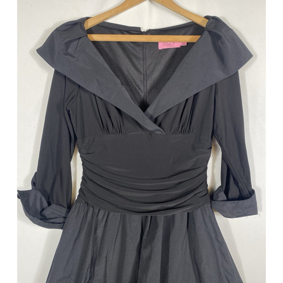 Eliza J Dress Size 10 Black Formal Fit & Flare 1950s Style Jersey Knit Satin - Picture 7 of 13